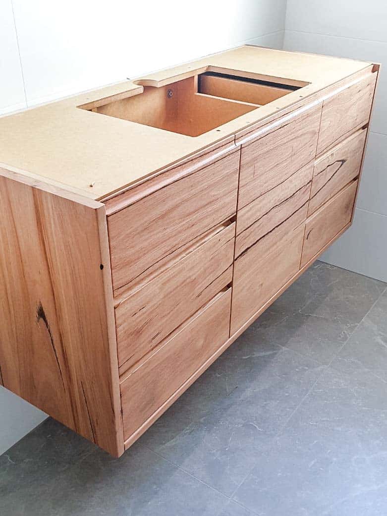 Small bathroom renovation in Alexandria with a custom made timber vanity from Eclipse Handcrafted Furniture