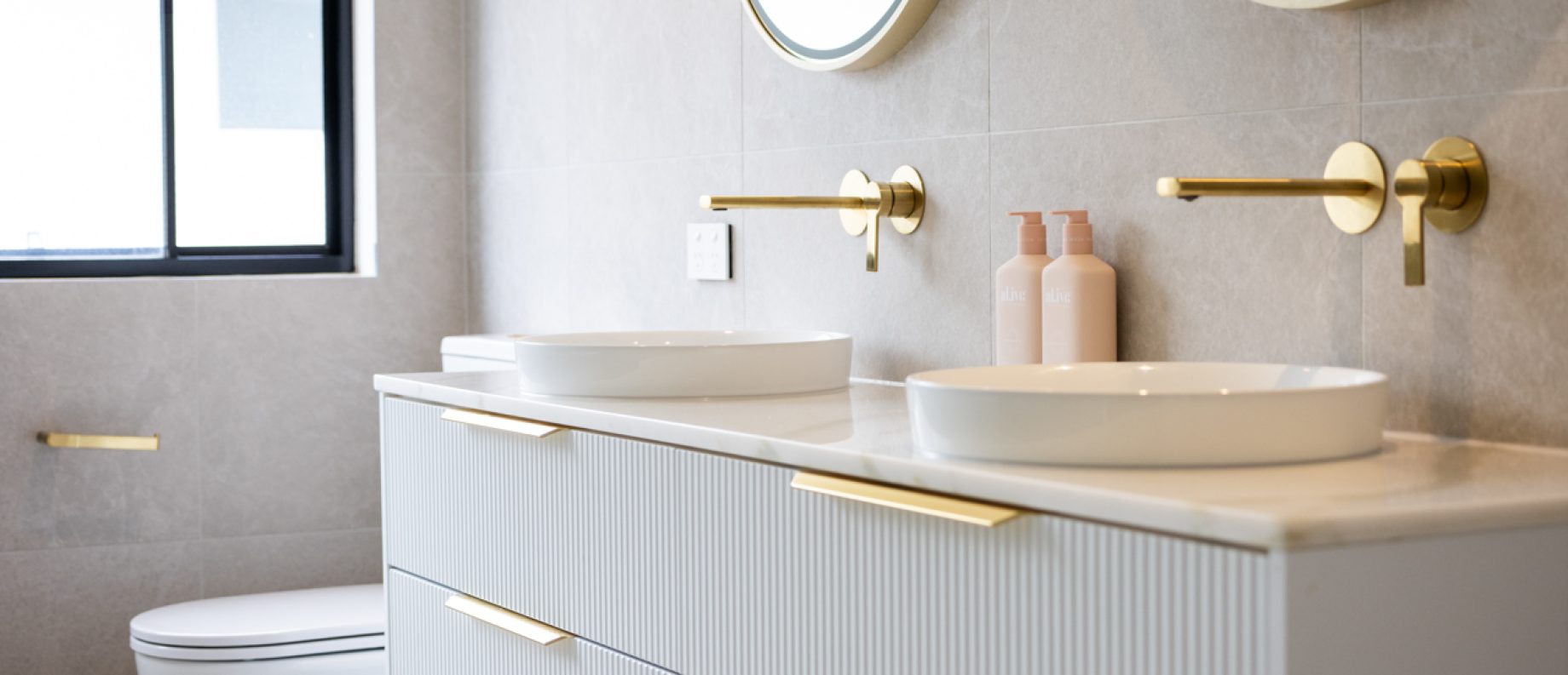 Bathroom renovation with walk in shower and bath in Sylvania vanity