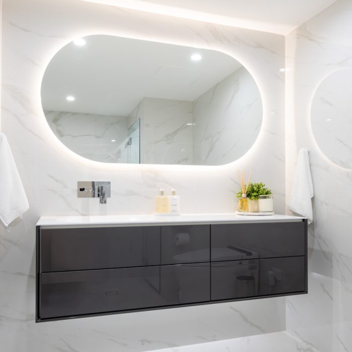 Bathroom renovations in Hurstville backlit mirror